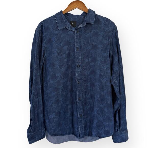 Armani Exchange Other - Armani Exchange AX Mens Denim Shirt Mens L Palm Leaf Print Long Sleeve Button Up